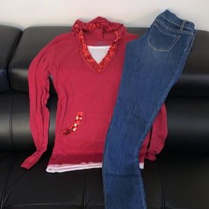 NWT MUDD sequin layered hoodie & Arizona Skinny Jeans size 14